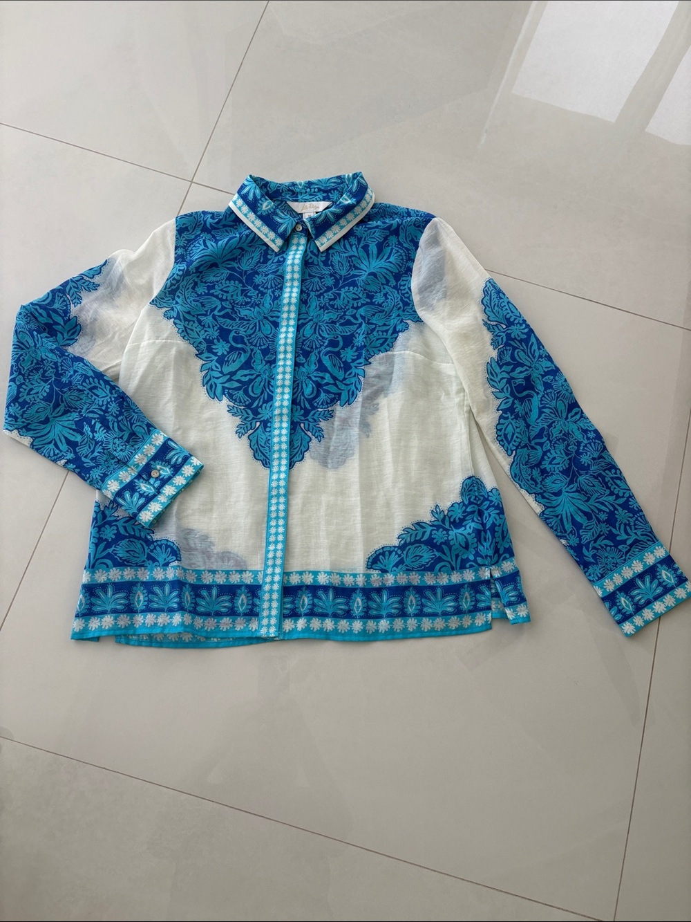 Lilly Pulitzer Blue and White Floral Button-Down Shirt